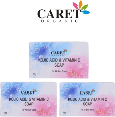 Caret Organic Kojic Acid, Vitamin C Soap For Dark Spot and Dead Skin Cell Removal-Natural(3 x 75 g)