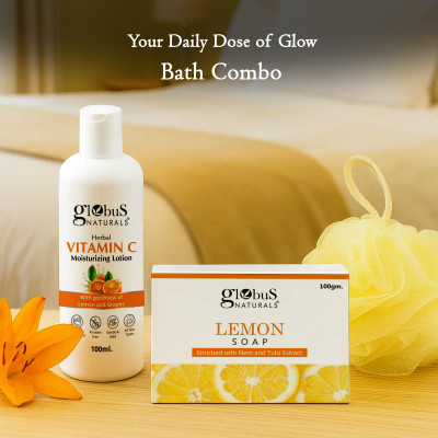 Globus Naturals Bath Combo with Vitamin C Body Lotion, Lemon Soap & loofah(3 Items in the set)