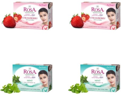 ROSA Transparent Soap Combo of 2 Strawberry And 2 Mint | Each 100g(4 x 100 g)