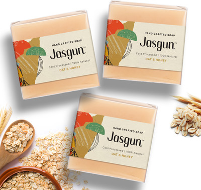 jasgun Oat & Honey Cold Processed Soap,120 gm pack of 3(3 x 120 g)