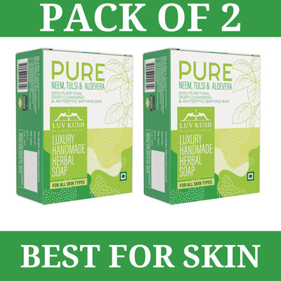 Luv Kush Natural Pure Neem, Tulsi & Aloe Vera Bathing Bar |Purifying & Deep Cleansing Pack Of 2(2 x 80 g)