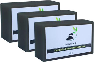 aromazing Natural Charcoal & Honey Handmade Soap with Goat Milk & Essential Oils Pack of 3(3 x 100 g)