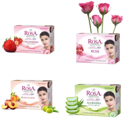 ROSA Transparent Rose,Peach Olive, Aloevera & Strawberry Gel Soap I Pack 4-(4 x 100 g)