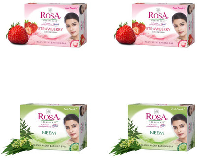 ROSA Transparent Neem & Strawberry Gel Soap I Skin Conditioners I Pack 4-(4 x 100 g)