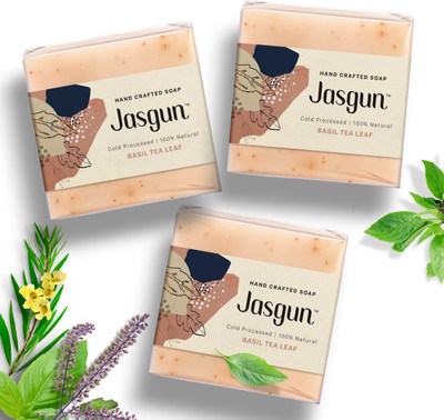 jasgun Basil Tea Leaf Cold Processed Soap,120 gm pack of 3(3 x 120 g)