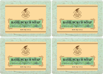 Khadi Ark Herbal Natural Handmade Basil Bath Soap Pack of 4(4 x 125 g)
