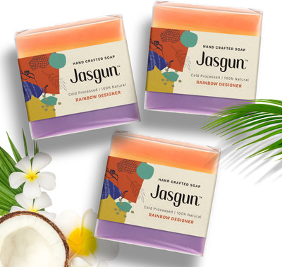 jasgun Rainbow Designer Cold Processed Soap,120 gm pack of 3(3 x 120 g)