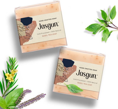 jasgun Basil Tea Leaf Cold Processed Soap,120 gm pack of 2(2 x 120 g)