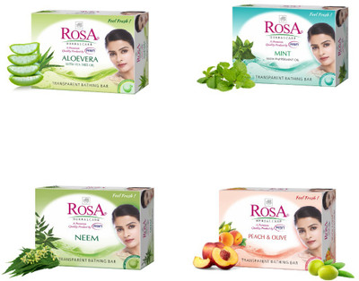 ROSA Transparent Peach & Olive, Mint, Neem And Aloevera Gel Soap I Pack 4-(4 x 100 g)