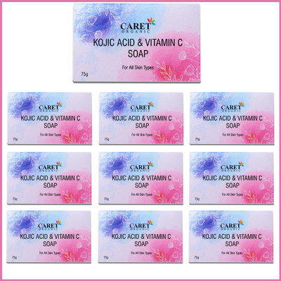 Caret Organic Skin Lightening Soap with Kojic Acid, Vitamin C & Licorice Extract | Dermatologically Tested, Paraben Free(10 x 75 g)