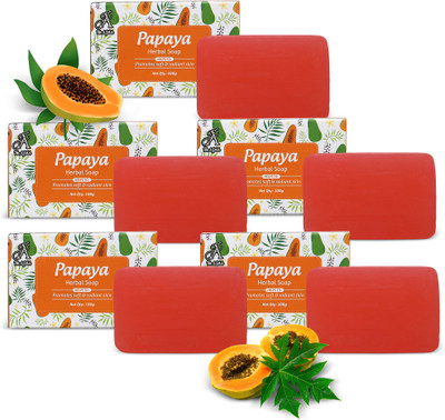 7THAJMA Herbal Papaya Soap – Tan Removal & Deep Cleansing for Glowing Skin(5 x 100 g)