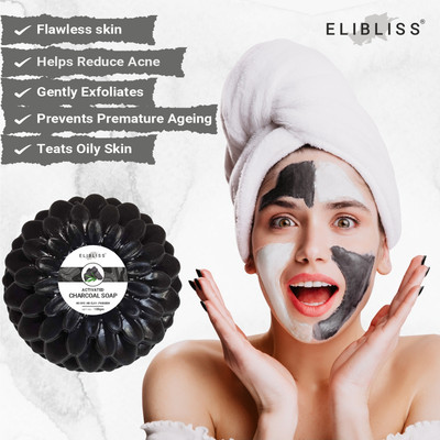 ELIBLISS Body Wash Bar Soap with Charcoal, Shea Butter & Basil for Deep Cleansing(100 g)
