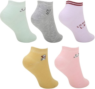 Bodiclap Women Printed, Graphic Print Ankle Length, Low Cut, Peds/Footie/No-Show(Pack of 5)
