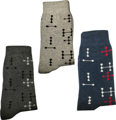 JPT Men Polka Print, Geometric Print Calf Length, Mid-Calf/Crew(Pack of 3)