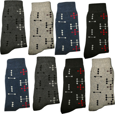 JPT Men Polka Print, Geometric Print Calf Length, Mid-Calf/Crew(Pack of 8)