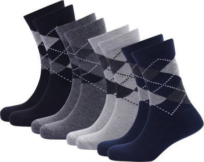 PALMLON Men Striped Mid-Calf/Crew(Pack of 4)