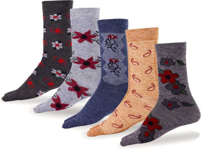 VAPINDIA Women Floral Print Mid-Calf/Crew(Pack of 5)