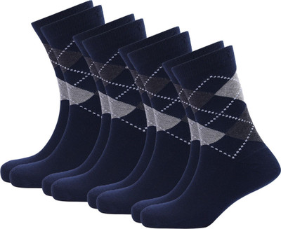 PALMLON Men Striped Mid-Calf/Crew(Pack of 4)