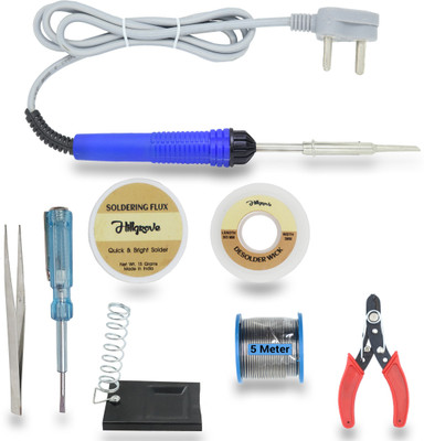Hillgrove Electric Gadget 8in1 New Mobile Soldering Iron Equipment Tool Machine Combo Kit Set with Flux Paste and Wire 25 W Simple(Flat Tip)