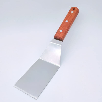MobFest Food Grade Stainless Steel Metal Flat Spatula with Wood Handle Griddle Scraper Wooden Spatula(Pack of 1)