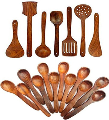 ANSAA HANDICRAFTS Wooden Spoon Set for Cooking Includes Frying Serving Spatula Chapati Dessert Rice Spoons Wooden Spatula(Pack of 13)
