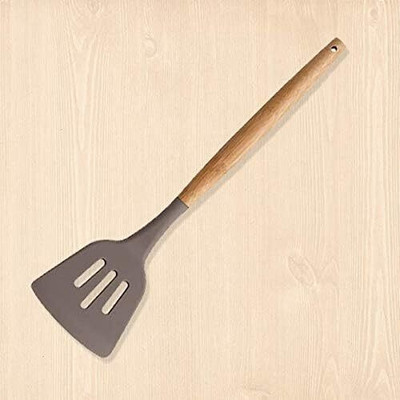 openZest Non-stick Heat Resistant Silicone Fish Turner spatula with Wood Handle Slotted Spatula(Pack of 1)
