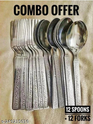 Stainless Steel Spoon Set For Dinning Table/Cutlery Set of 12 Disposable Stainless Steel Table Spoon, Cream Spoon, Sugar Spoon, Ice-cream Spoon, Salad Spoon Set(Pack of 24)