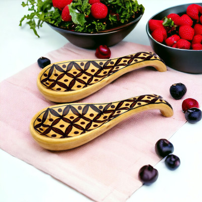 Malaikah Long Ceramic Spoon Rest Ceramic Serving Spoon Set(Pack of 2)