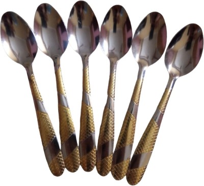 AGS MART Designer Stainless Steel Silver Finished & Spoons Set 6 Stainless Steel Table Spoon Set(Pack of 6)