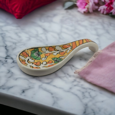 RAFOLEEN Ceramic Spoon Rest Large Orange Pack of 1 Disposable Ceramic Serving Spoon(Pack of 1)
