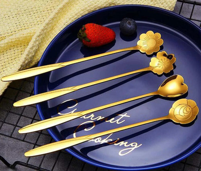 BLACKMI 4 Pc Golden Designer Spoon Set Stainless Steel Tea & Coffee Spoons Stainless Steel Coffee Spoon, Ice Tea Spoon, Tea Spoon, Sugar Spoon, Dessert Spoon(Pack of 1)