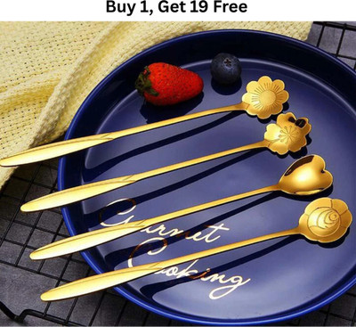 BLACKMI 4 Pc Golden Designer Spoon Set Stainless Steel Tea & Coffee Spoons Stainless Steel Coffee Spoon, Ice Tea Spoon, Tea Spoon, Sugar Spoon, Dessert Spoon(Pack of 1)