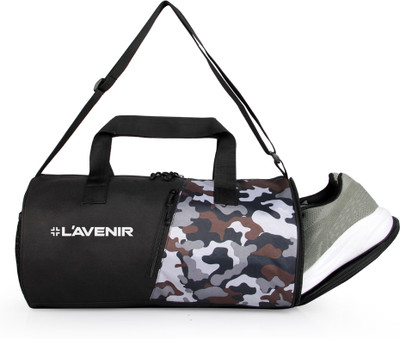 L'AVENIR Black/Grey CAMOUFLAGE PRINT Gym Bag for Men & Women with Side Shoe Pocket(Kit Bag)