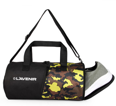 L'AVENIR Black/Yellow CAMOUFLAGE PRINT Gym Bag for Men & Women with Side Shoe Pocket(Kit Bag)