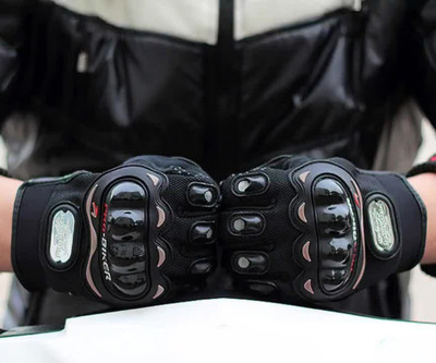 ZARRY Full Finger Motor Bike Racing Gloves with Let Slim Arm Sleeve for Men and Women Driving Gloves(Black)