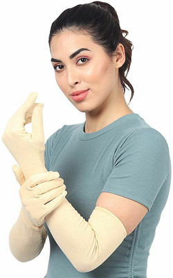 London Paree Unisex Cotton Sunlight UV and Dust Protection Full Hand Summer Arm Sleeves S1 Driving Gloves(Khaki)
