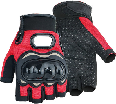 Yeahmom Bike Riding Hard Knuckle Protective & Breathable Fingerless Hand Sports Gloves Riding Gloves(Red)