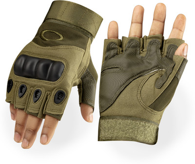 HOC Nylon Tactical Half-Finger Gloves For Sports, Hard Knuckle, Motorcycle Riding Riding Gloves(Green)