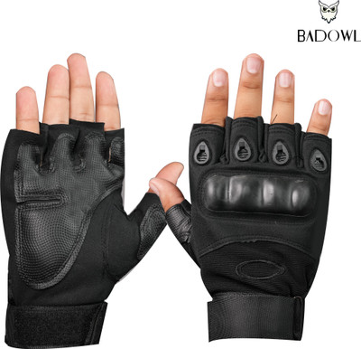 BAD OWL Nylon Tactical Half-Finger Gloves For Sports, Hard Knuckle, Motorcycle Riding Riding Gloves(Black)
