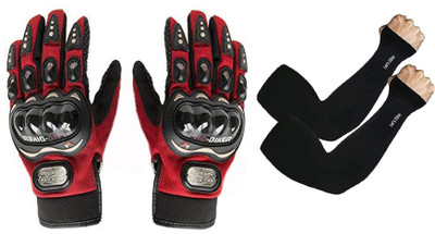 ZARRY Full Finger Winter Bike Riding Pro Biker Gloves with Let Slim Arm Sleeve for Men Driving Gloves(Red)