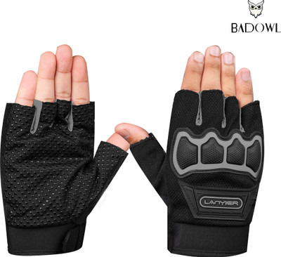 BAD OWL Half-Finger Bike Gloves with Touch Screen, Hard Knuckle for Cycling, Motorcycle Riding Gloves(Grey)