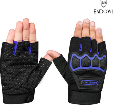 BAD OWL Half-Finger Bike Gloves with Touch Screen, Hard Knuckle for Cycling, Motorcycle Riding Gloves(Blue)