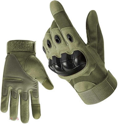 ZARRY Military Green Motorcycle Bike Riding Full Finger Gloves Men Driving Gloves(Green)