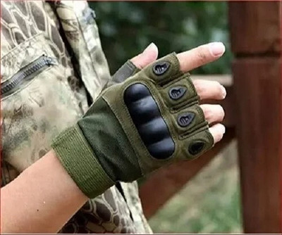 ABX TRENzz Pro Biker Half Cut Half Finger Tactical Gloves for Sport Riding Gloves(Green, Black)