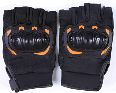Creekmom Motorcycle_Bike Riding Hard Knuckle Gloves Breathable & Protective Half Finger Riding Gloves(Black, Orange)