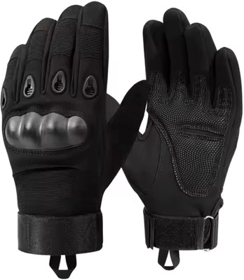 GymWar Full-Finger Bike Riding Gloves Knuckle Protection Tactical Hand Gloves for Bike Riding Gloves(Black)