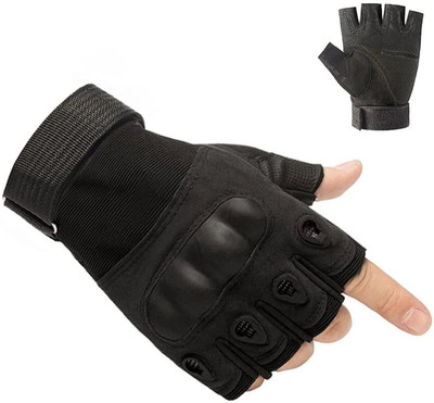 HOC Hand Protection Tactical & Breathable Half Fingers Bike Riding Gloves for Riders Riding Gloves(Smoky Black)
