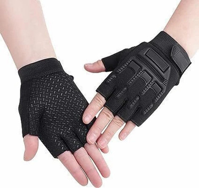 Yeahmom Half Finger Breathable & Stretchable Material Riding & Shooting Practice Gloves Riding Gloves(Black)