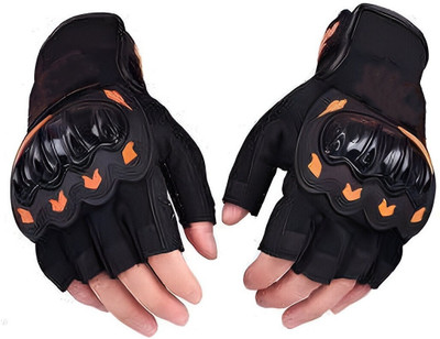 Yeahmom Synthetic Leather Motorcycle/Riding/Bike Riding Hand Gloves-Half Finger Riding Gloves(Black, Orange)