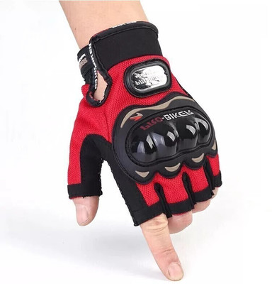 Yeahmom Hard Knuckle Motorcyle_Bike Riding Gloves Breathable & Protective Half Finger Riding Gloves(Red)